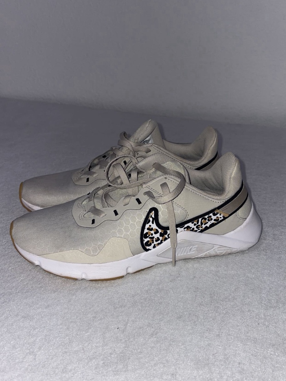 Nike Women’s Beige Sneakers with Leopard Swoosh